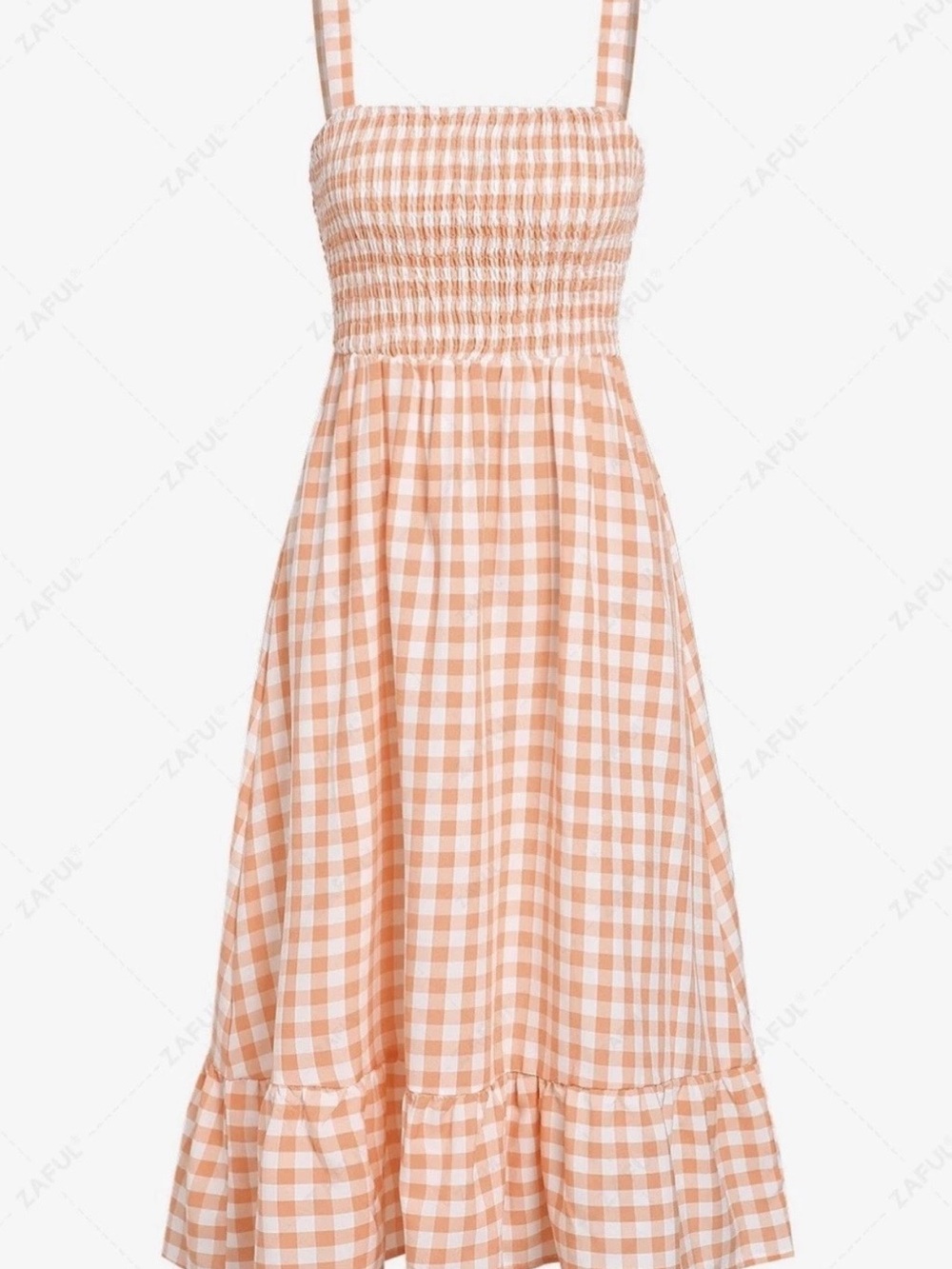 Girls Peach Gingham Smocked Sundress with Ruffle Hem